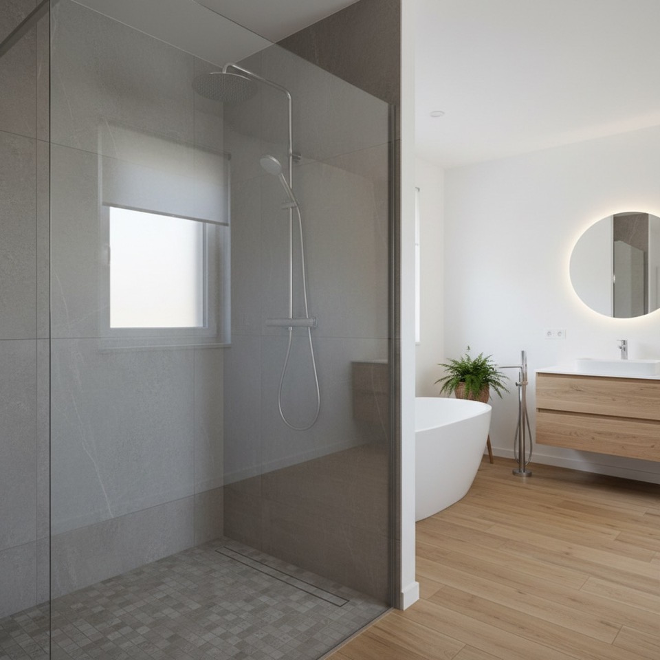 Duș walk-in placat cu gresie · București